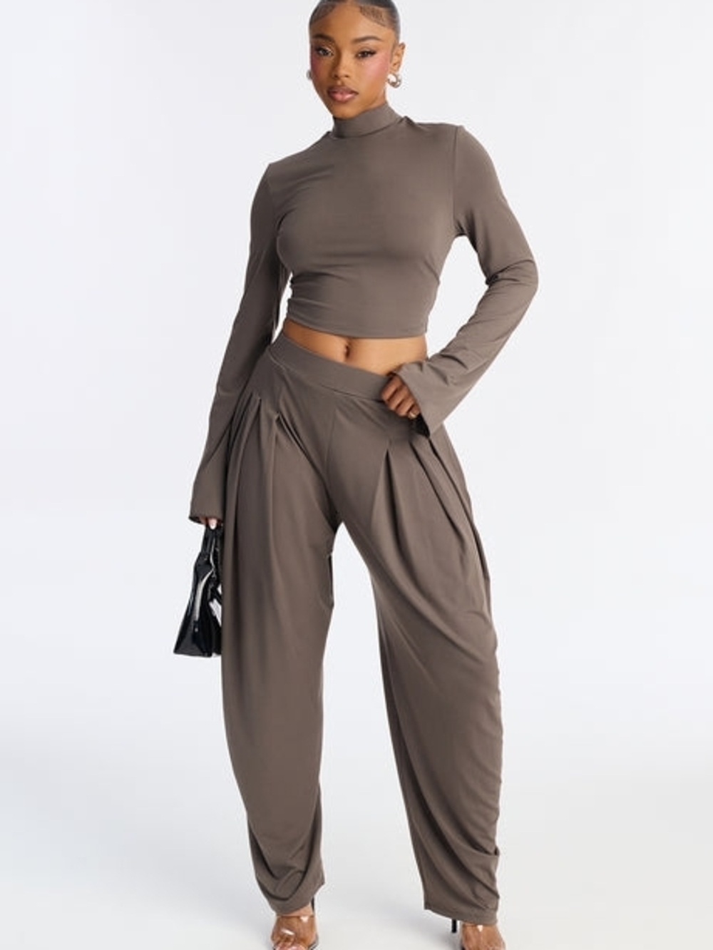 Fashion Nova grey brown pant set